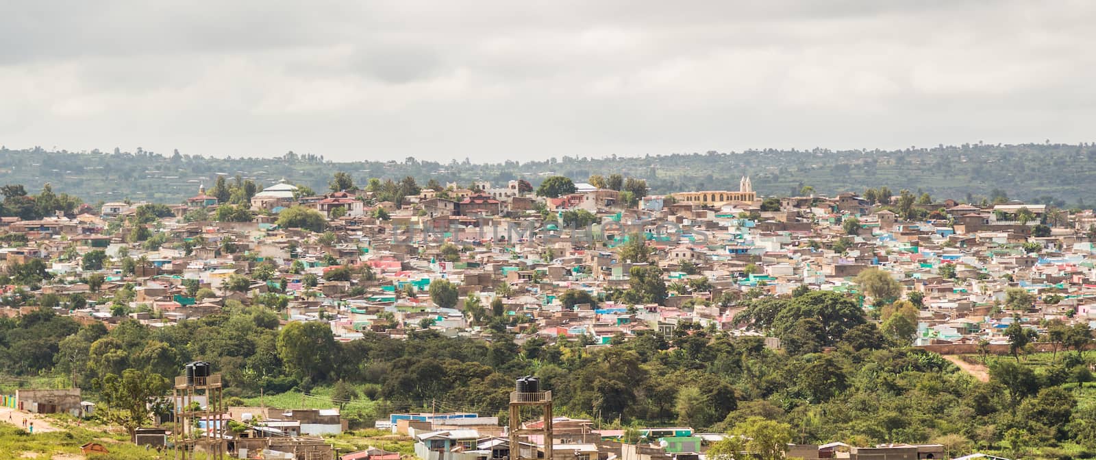 Aerial view of the city of Harar, Ethiopia, with the fortified historic walled city Jegol in the center
