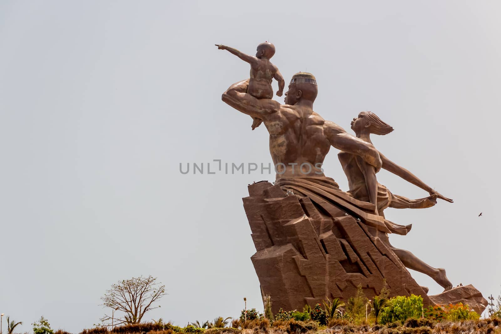 African Renaissance Monument, a 49 meter tall bronze statue of a man, woman and child, in Dakar, Senegal