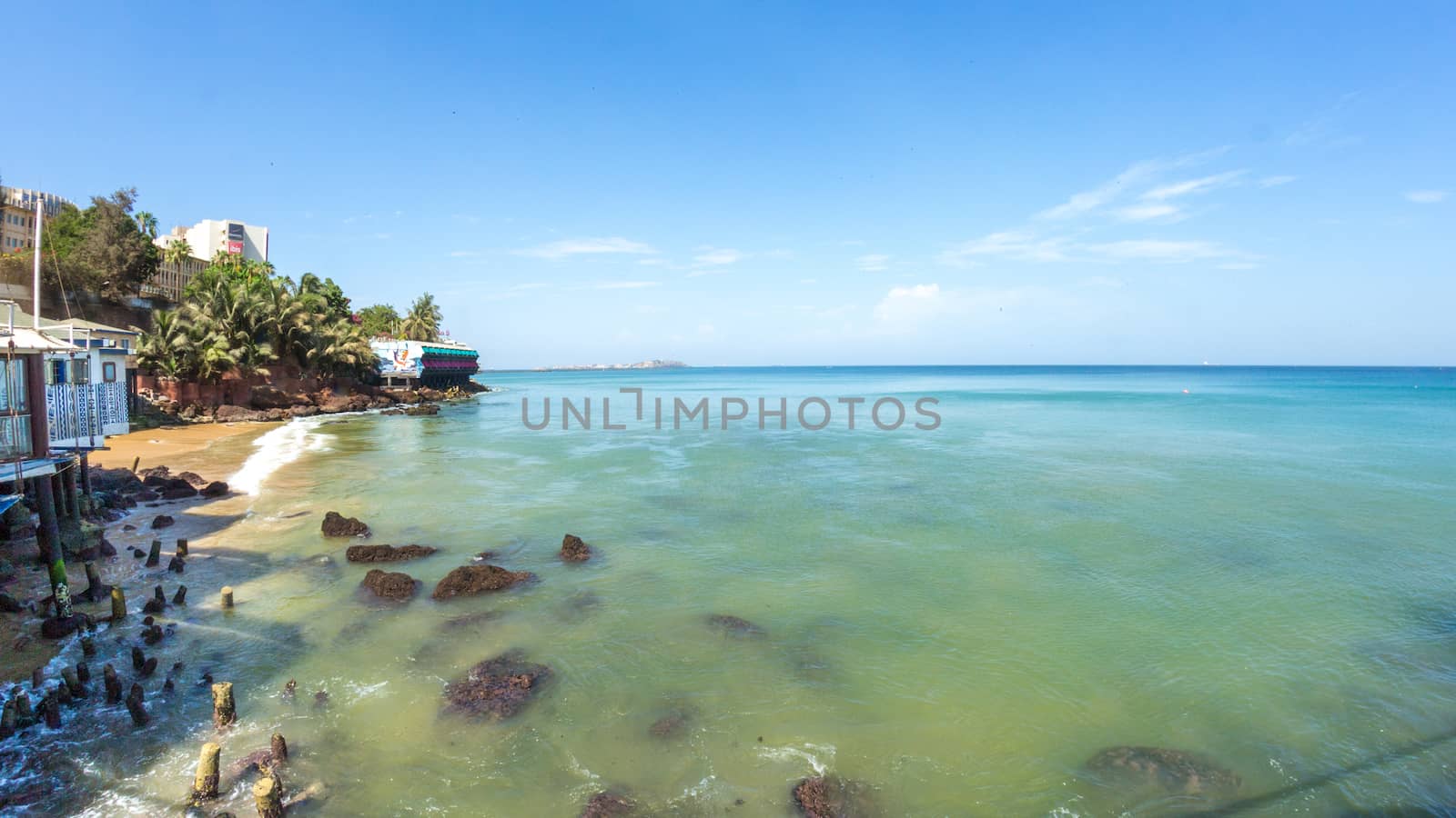 The beautiful waters of the Atlantic ocean with its rocky coastline near the City of Dakar in Senegal