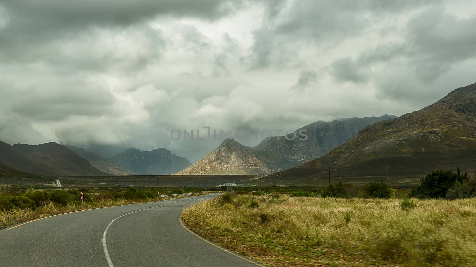 Highway cutting through the picturesque landscapes of the Western Cape regions of South Africa