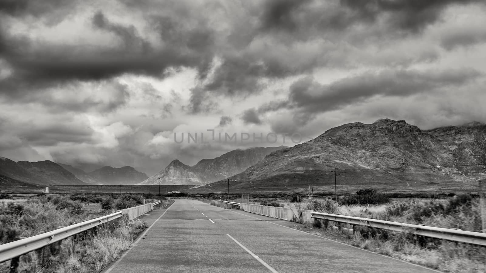 Highway cutting through the picturesque landscapes of the Western Cape regions of South Africa