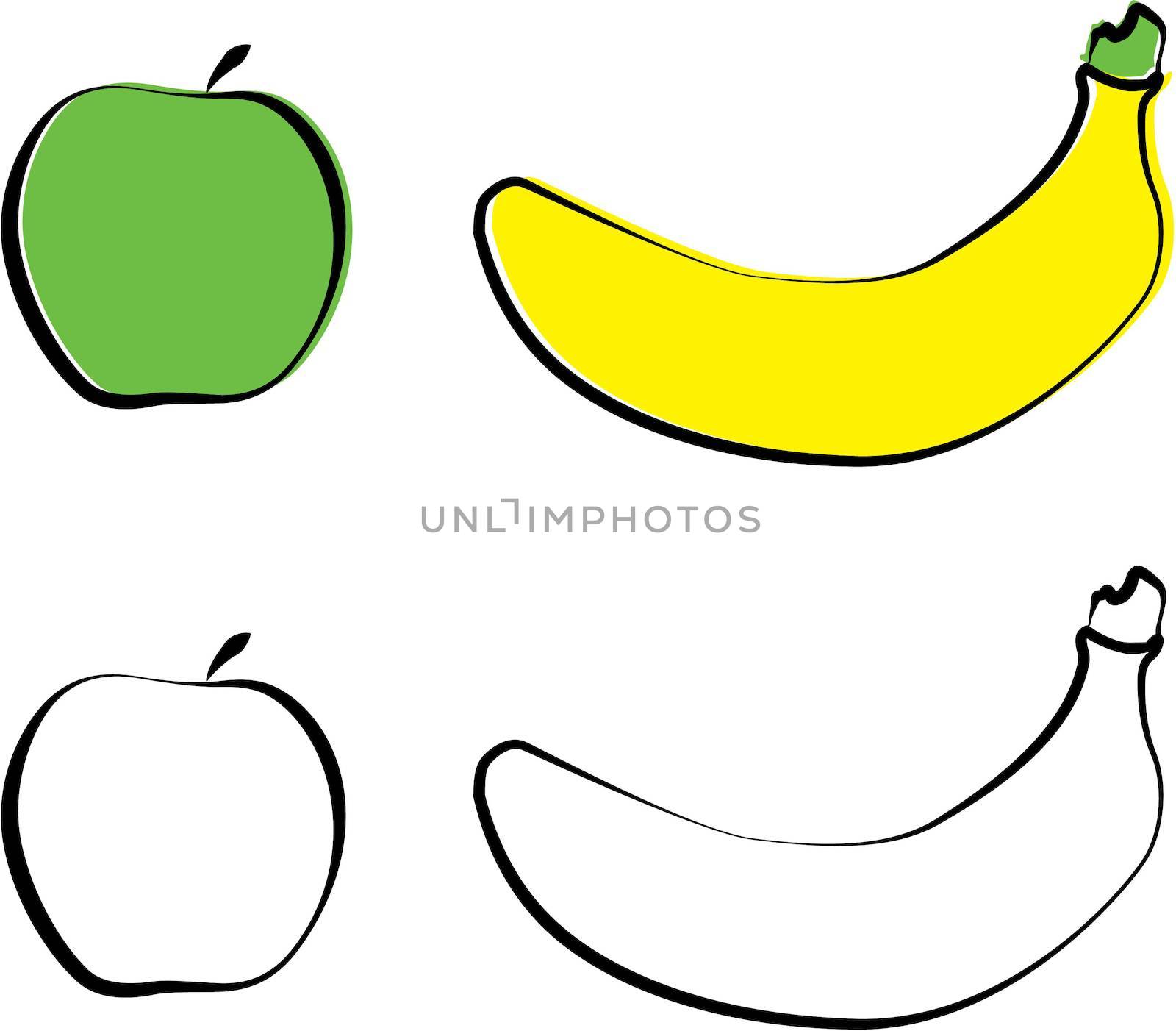 Illustration of Apple and Banana by DragonEyeMedia