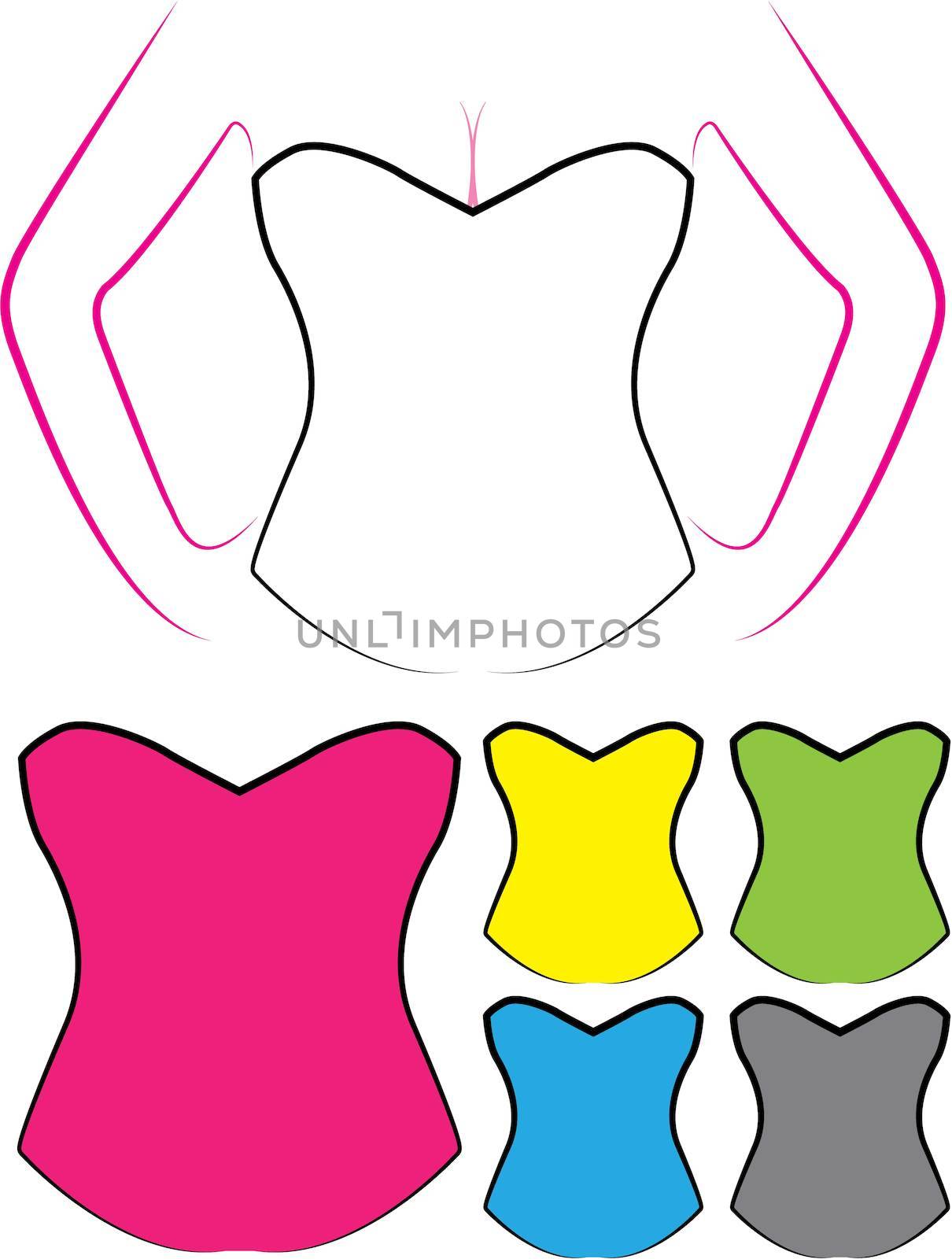 Illustration of Blank Oultines of Corsets with Different Styles by DragonEyeMedia