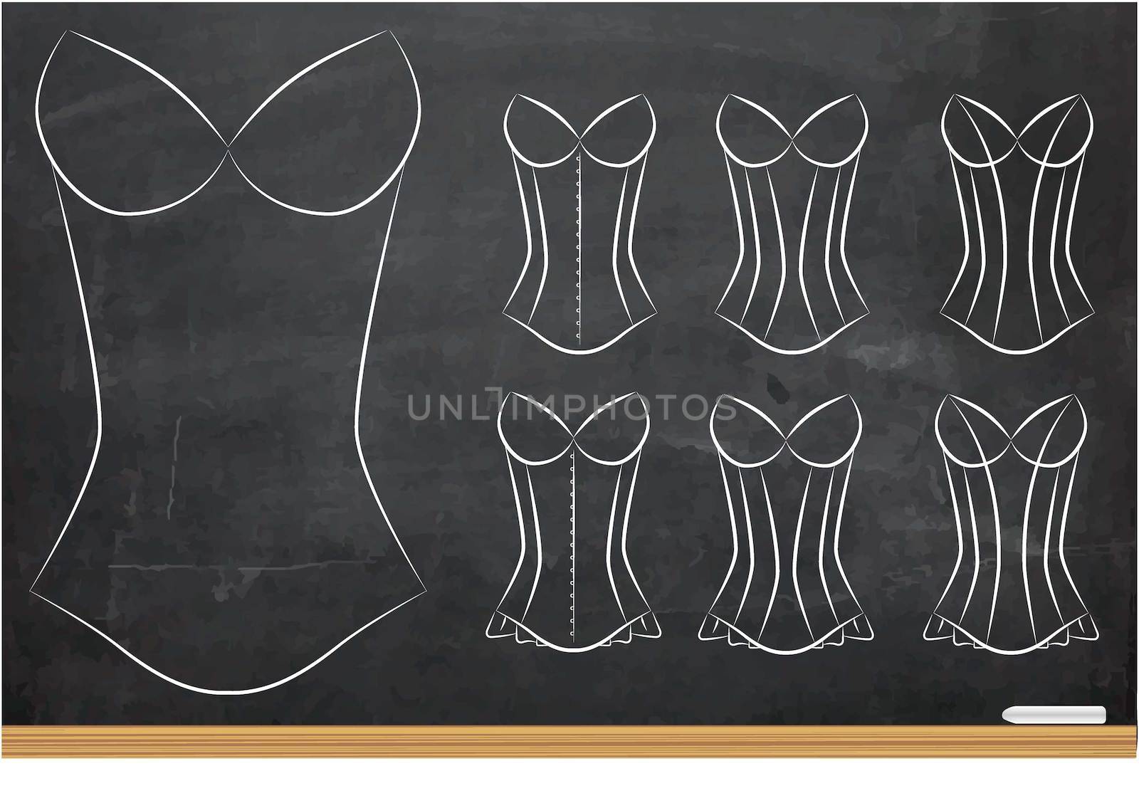 Illustration of Blank Oultines of Corsets with Different Styles by DragonEyeMedia