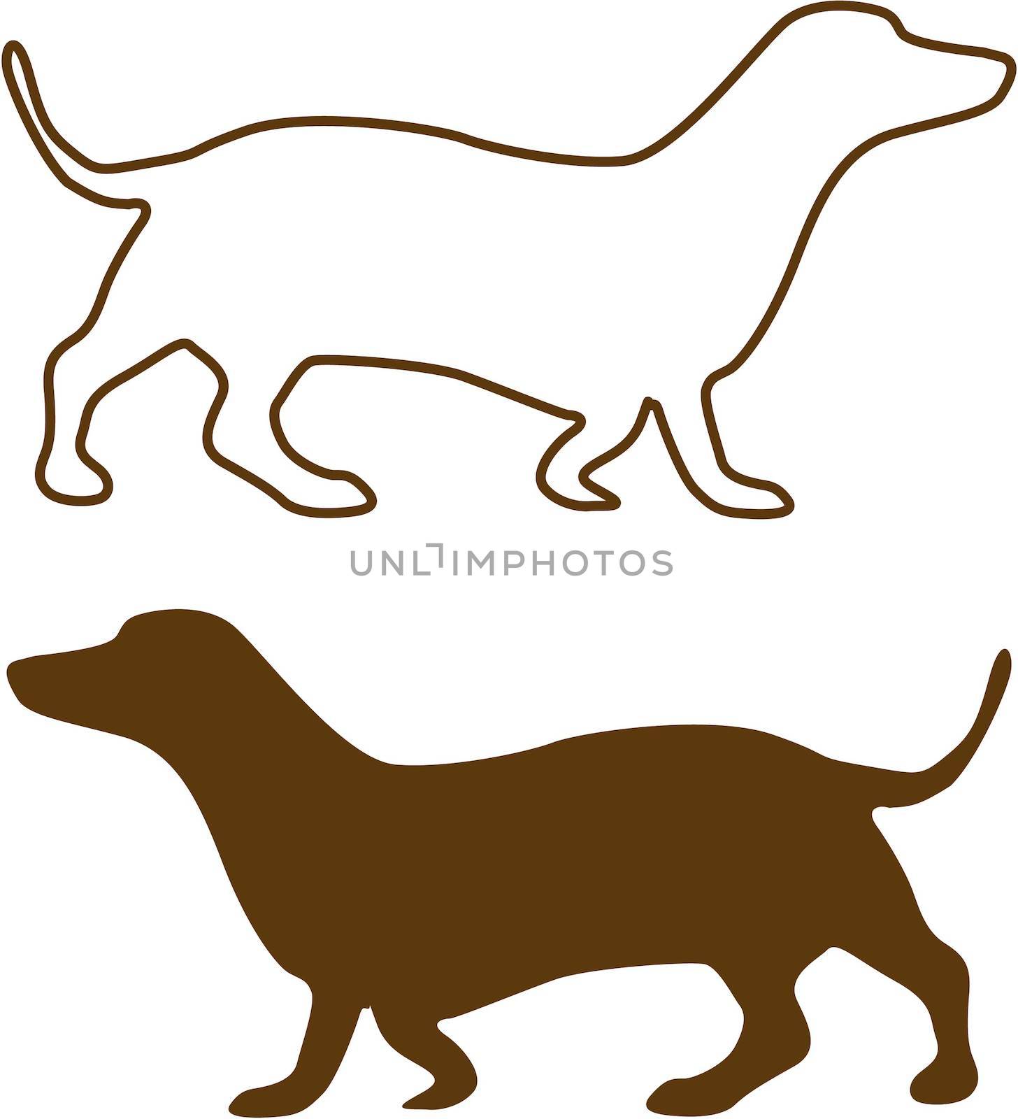 An Illustration of Sketched Dachshund brown silhouette isolated on white background
