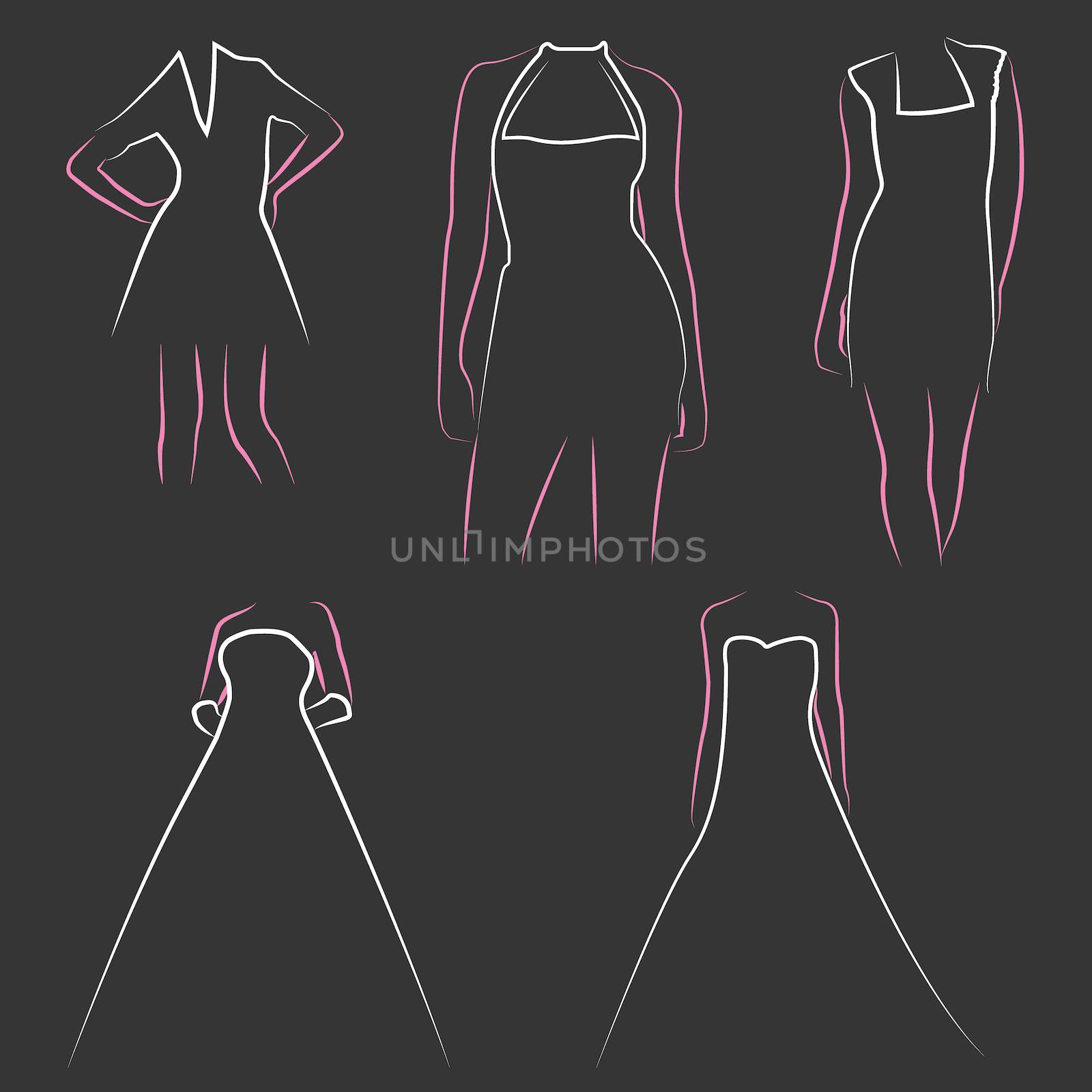 Illustration of set of various beautiful model women in dresses by DragonEyeMedia