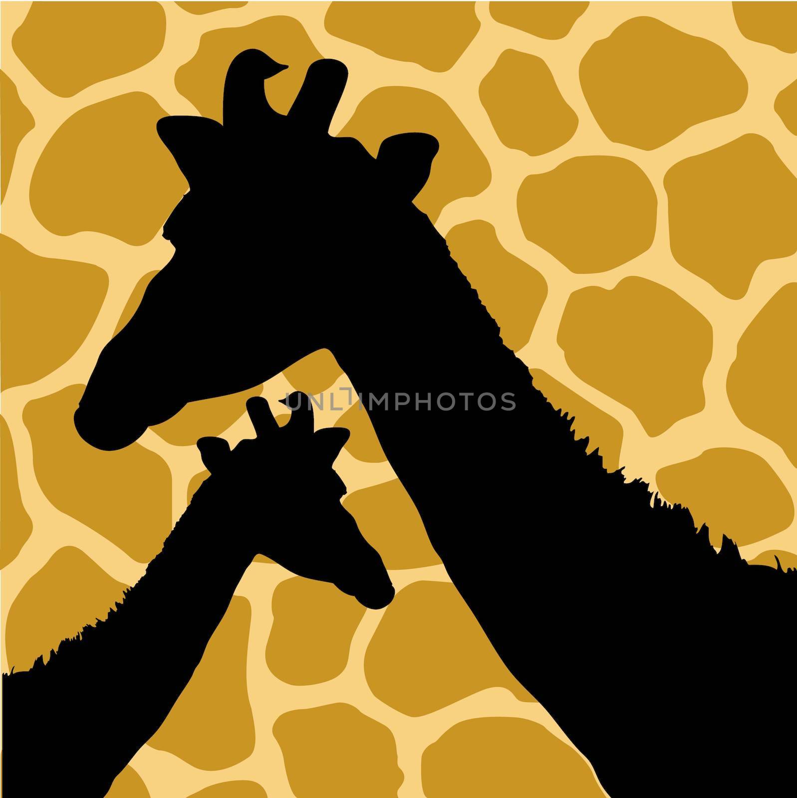 An Illustration of Giraffe Hide Pattern with Giraffes