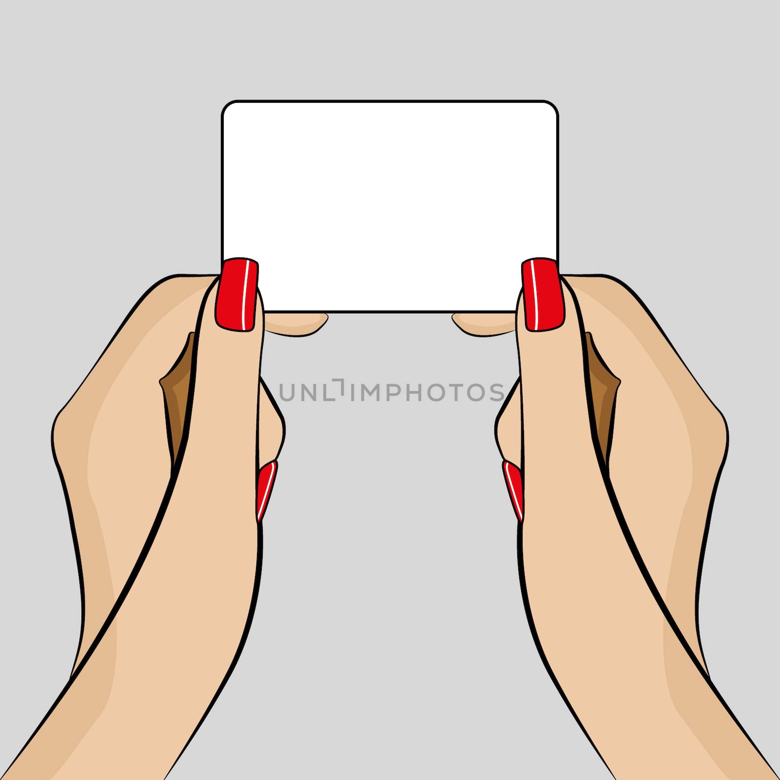 Illustration of Womans hand holding a business card by DragonEyeMedia