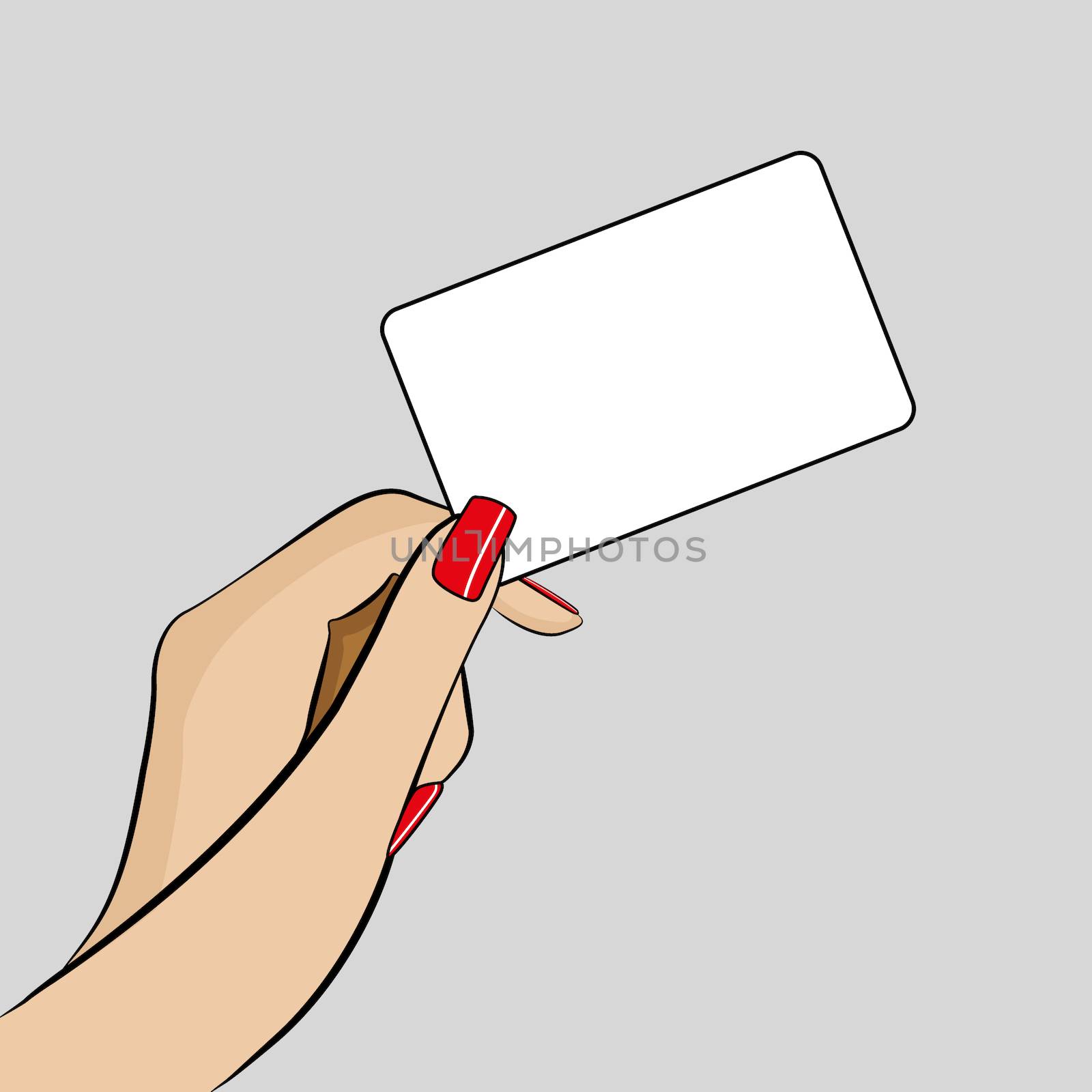 Illustration of Womans hand holding a business card by DragonEyeMedia