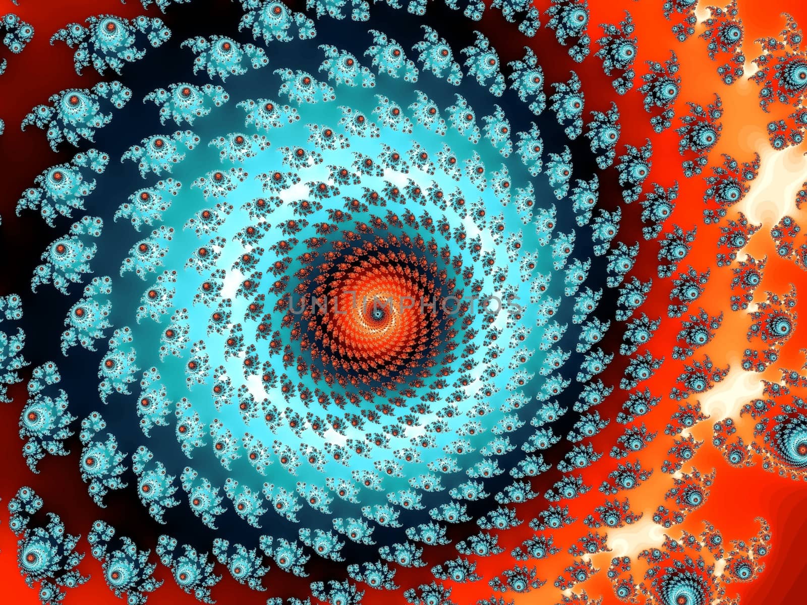 Digital computer graphic - rendering. Patterned fractal spiral in a bright colors for design.