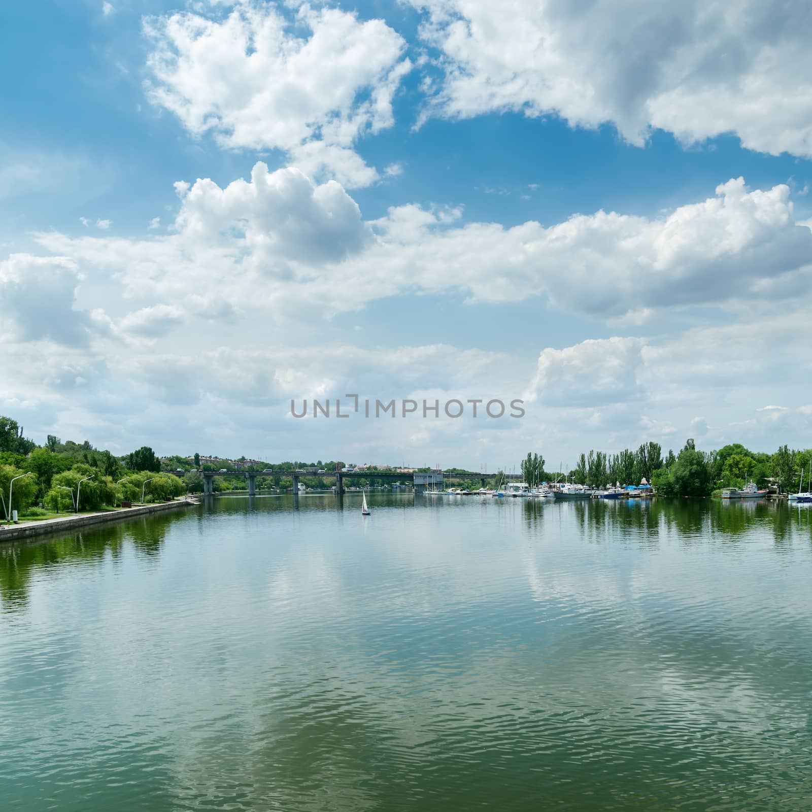 view to river and clouds in blue sky