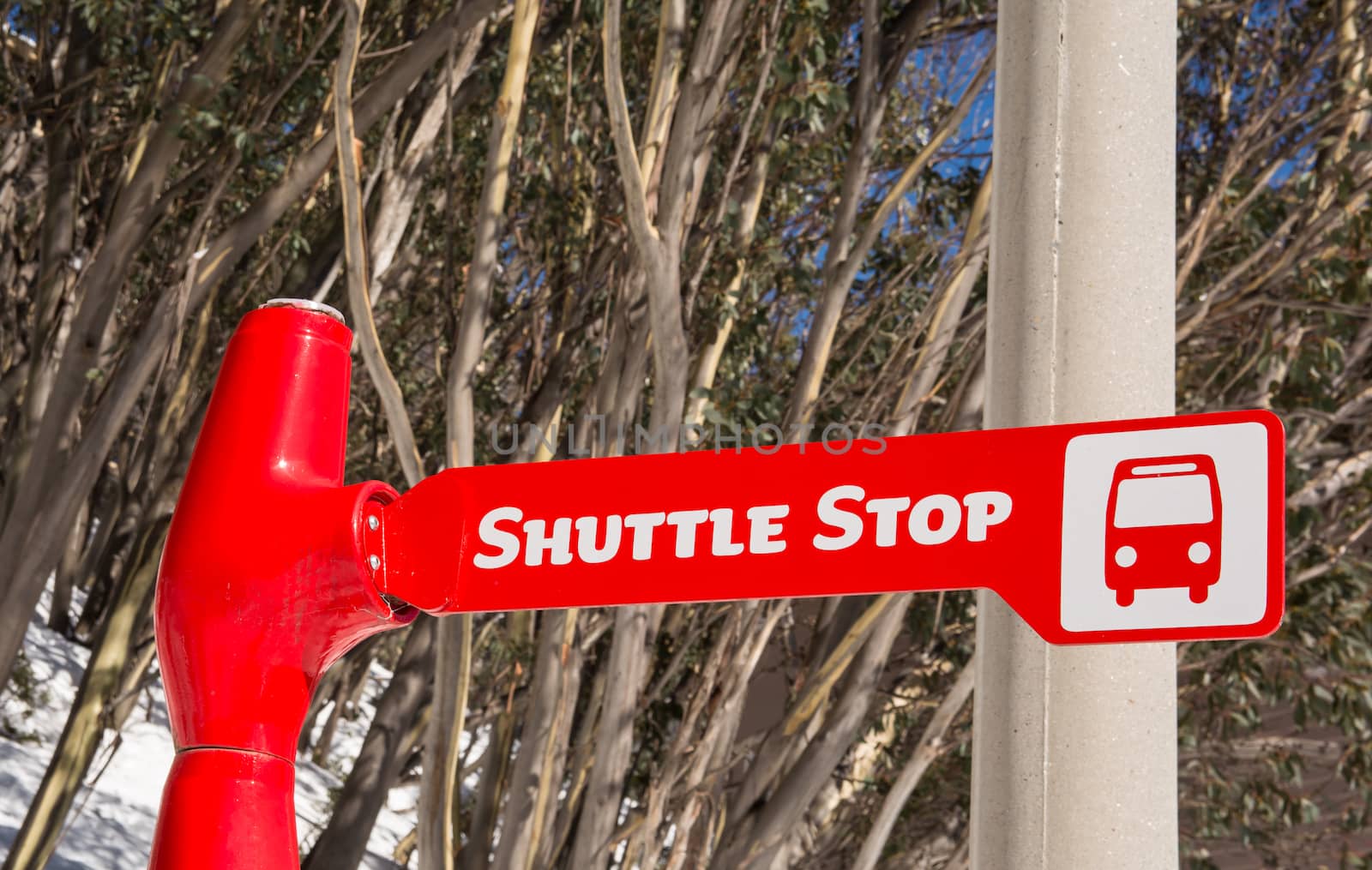 a shuttle stop , Part of a series. bus stop at the national snow park