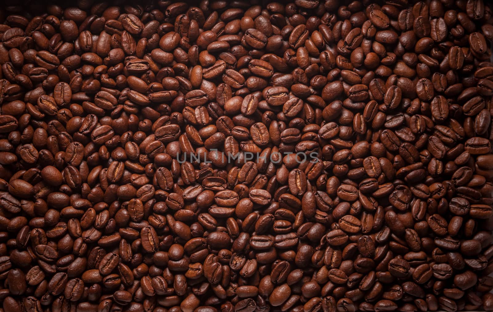 Brown roasted coffee beans texture close up