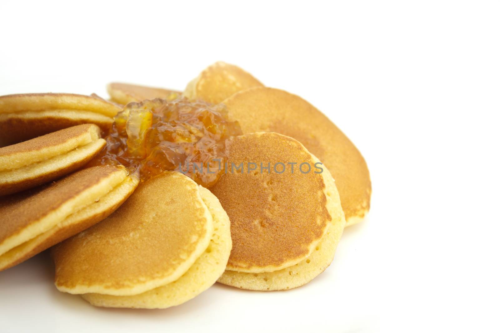 pancakes amd pineapple jam  isolated on white background