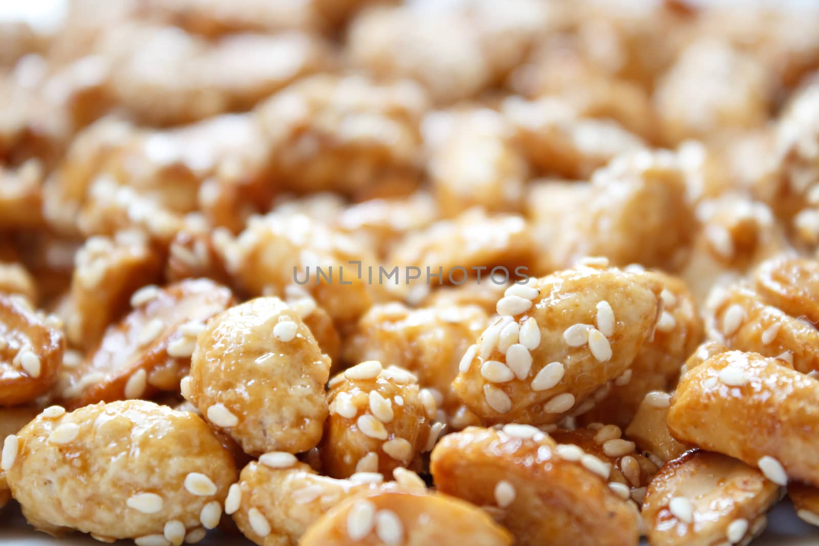 Sweet peanuts with sugar and sesame closeup,this is China's traditional snack