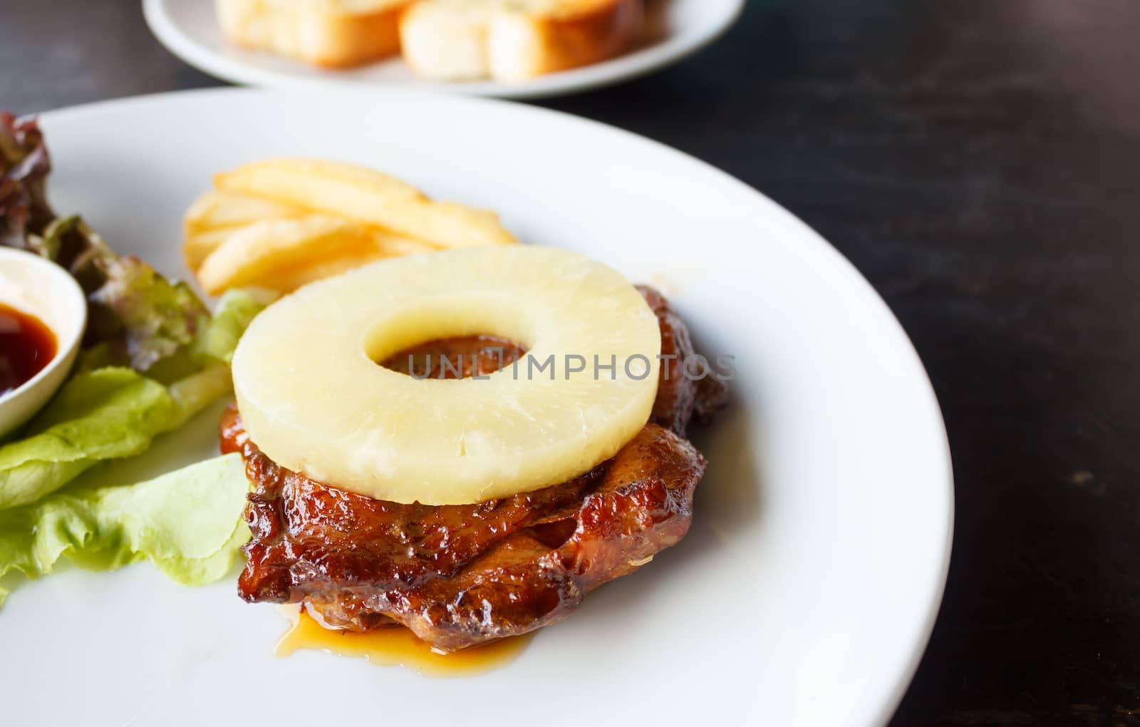 Fresh grilled chicken steak with pineapple