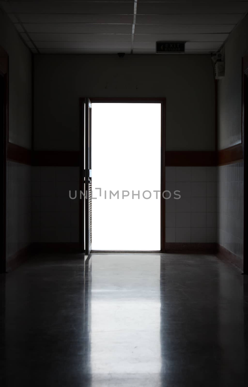 Dark corridor with white background at the door by vitawin
