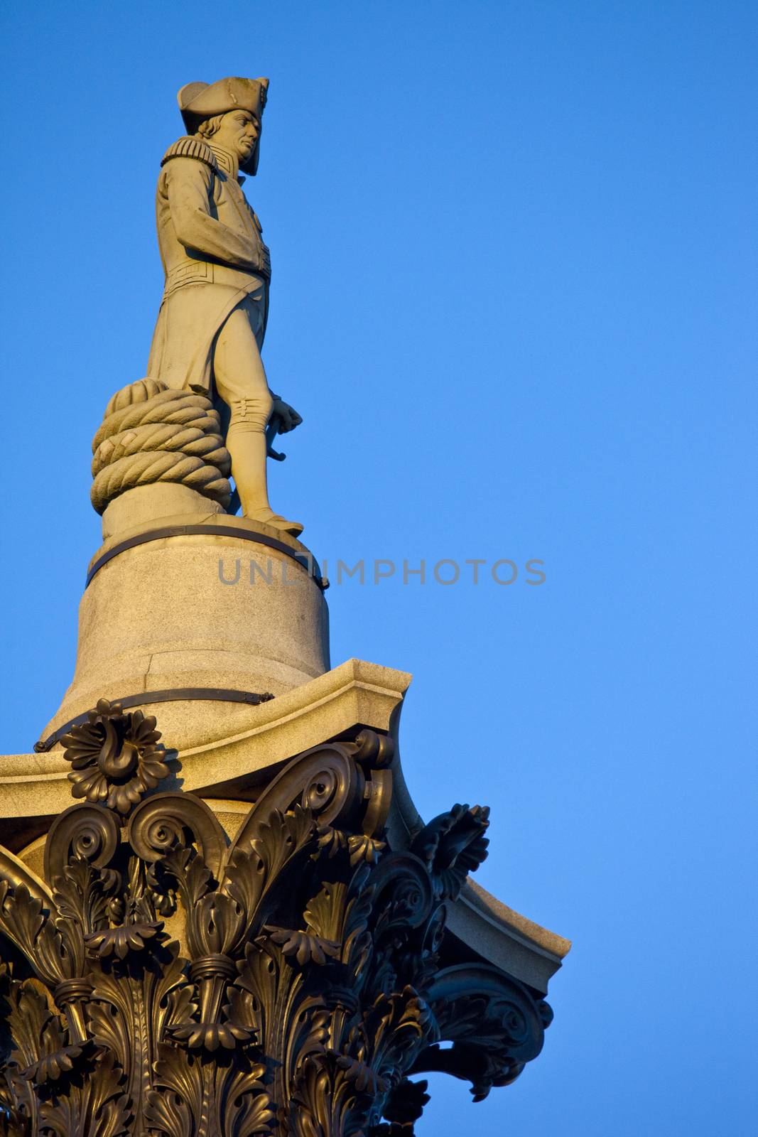 Admiral Nelson ontop of Nelson's Column in Trafalgar Square, London.