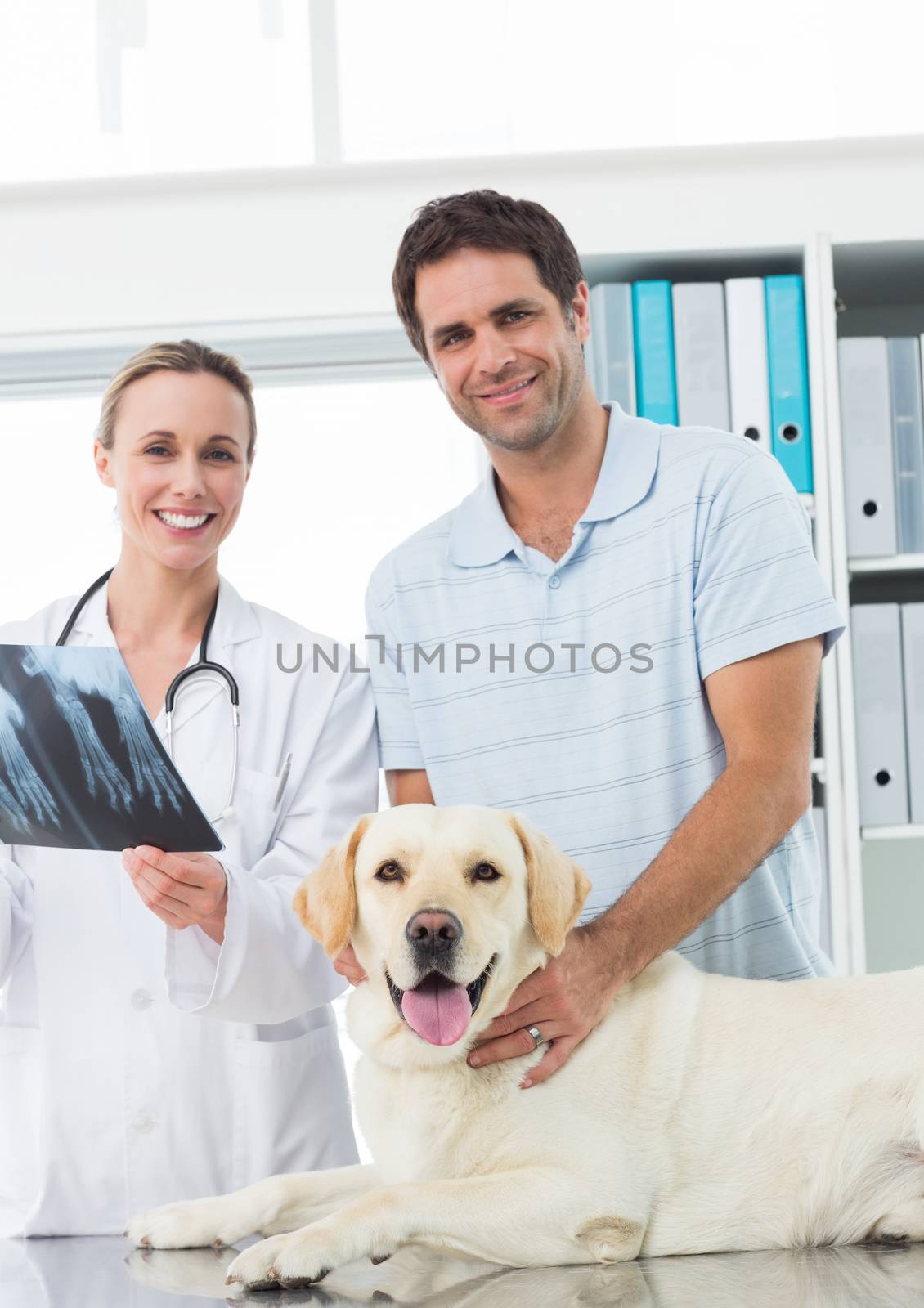 Pet owner and vet with Xray of dog by Wavebreakmedia