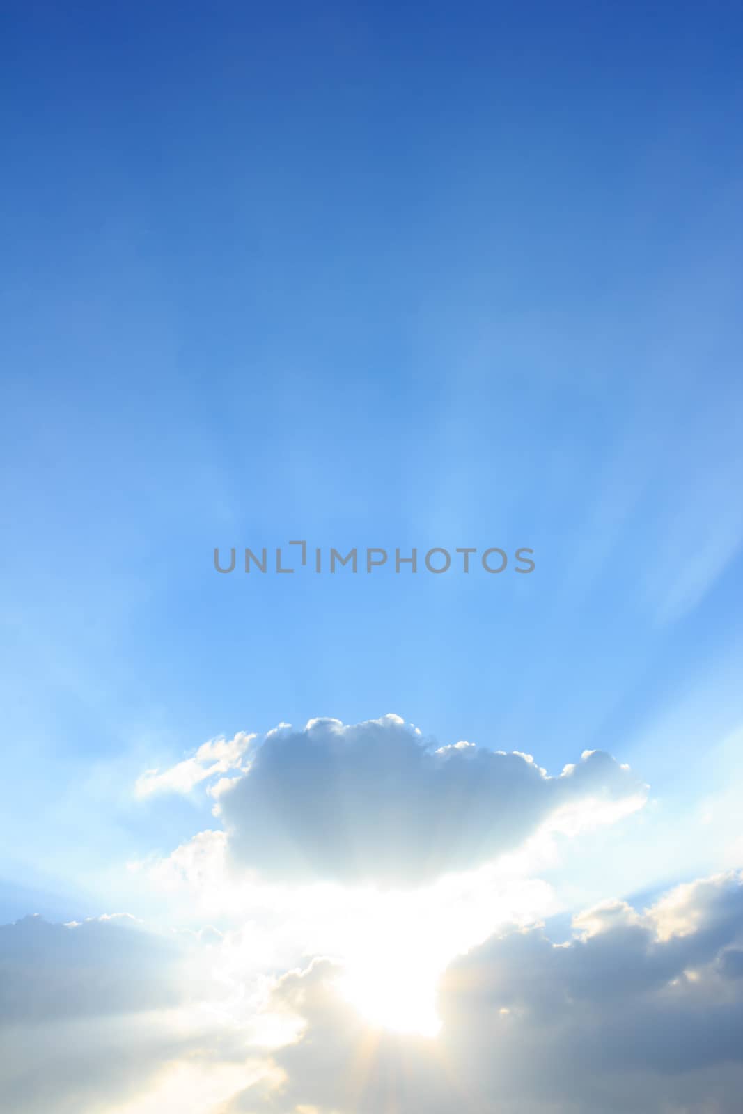 blue sky with sun and clouds for background