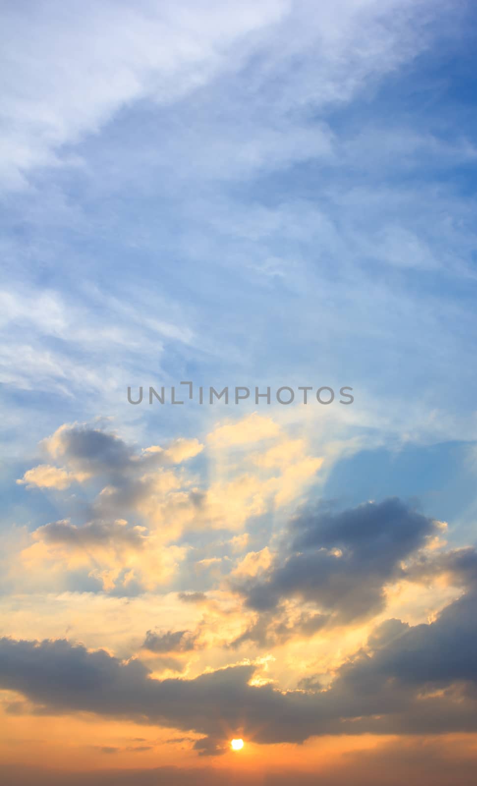 Sunset with blue sky for background
