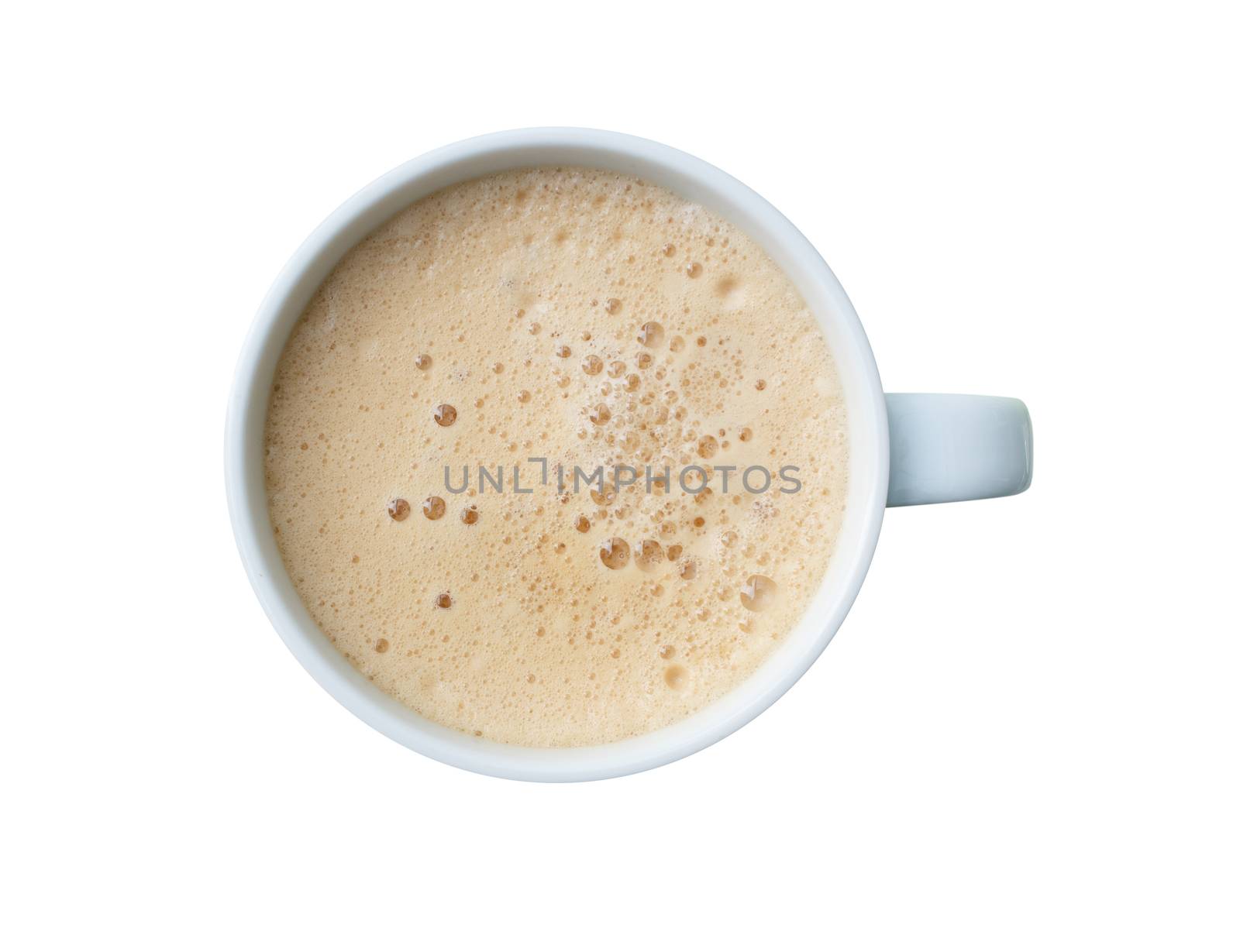Cup of coffee with foam isolated on white background