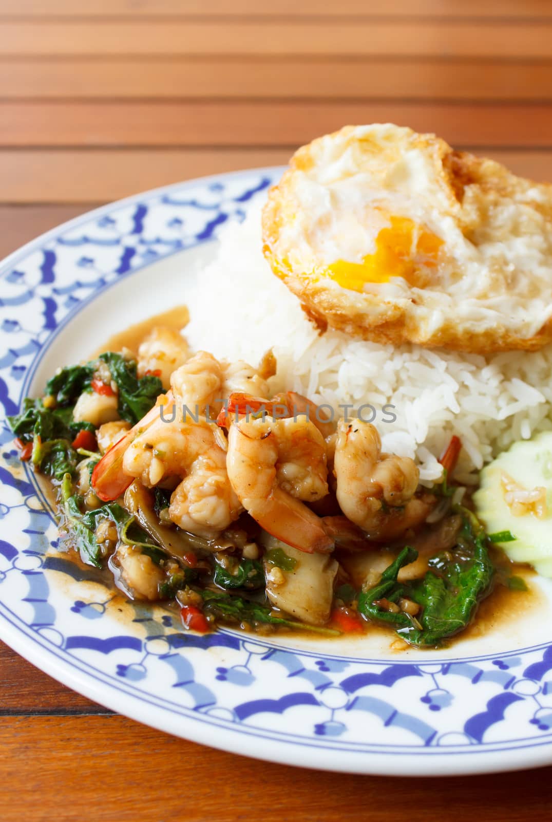 stir fried shrimp in holy basil - thai food