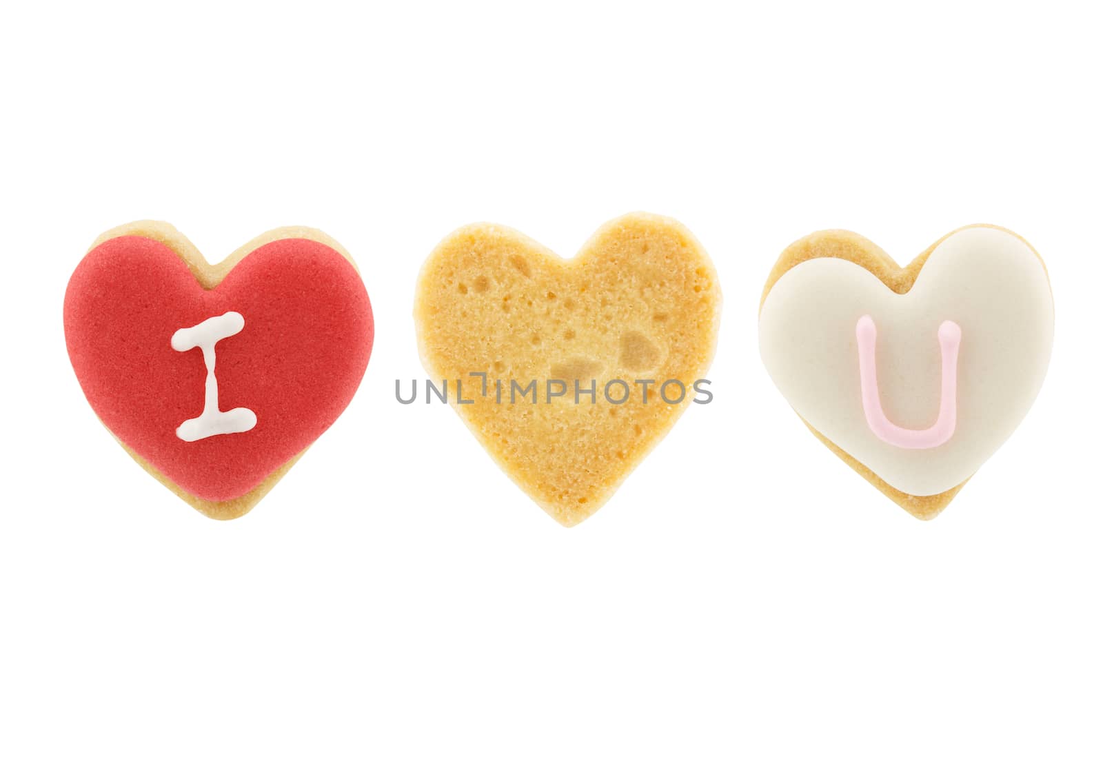 Heart shaped cookies (I love you) on white background by vitawin