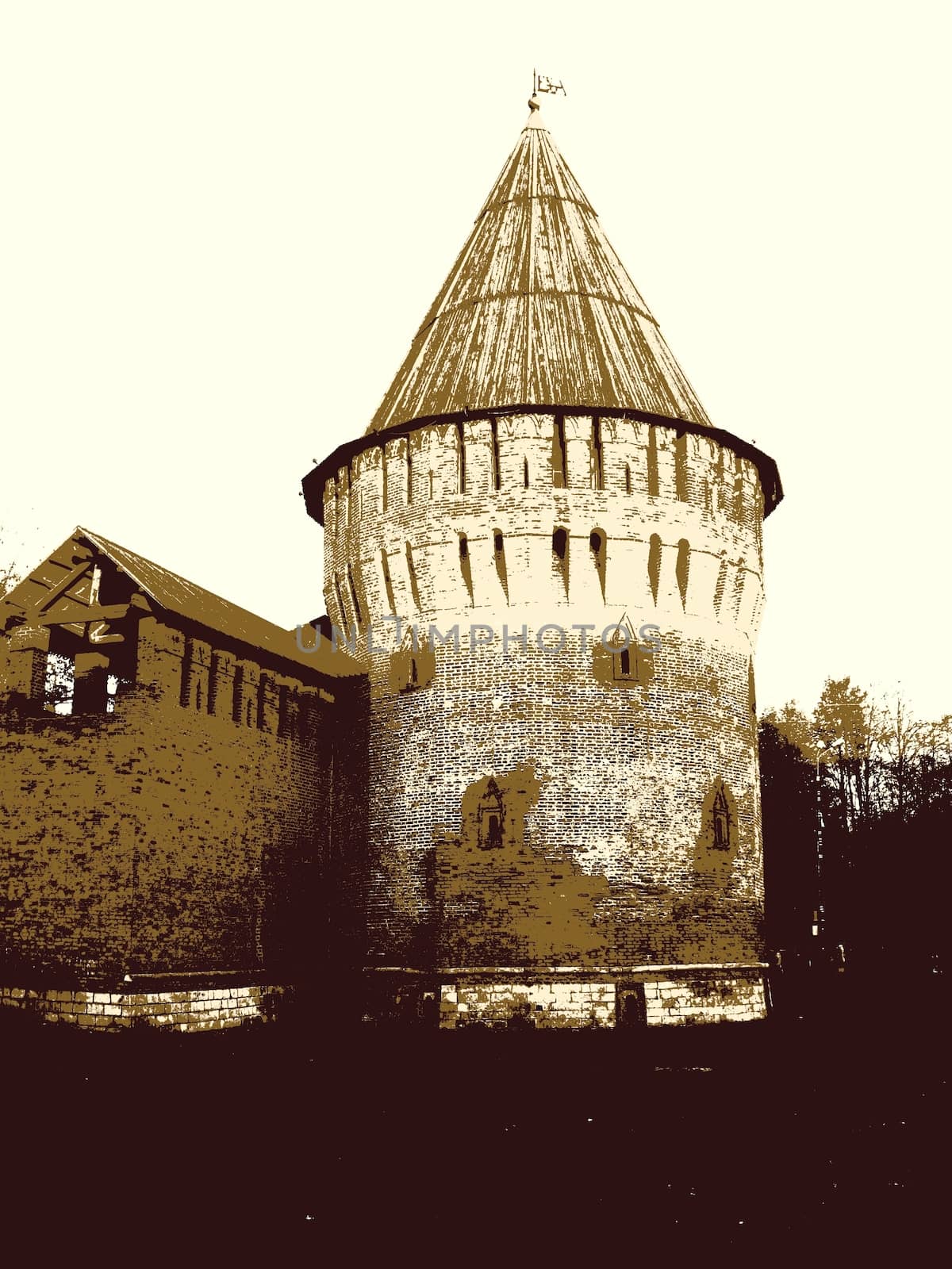 Photo the tower of the fortress wall in Smolensk in a Sepia colors