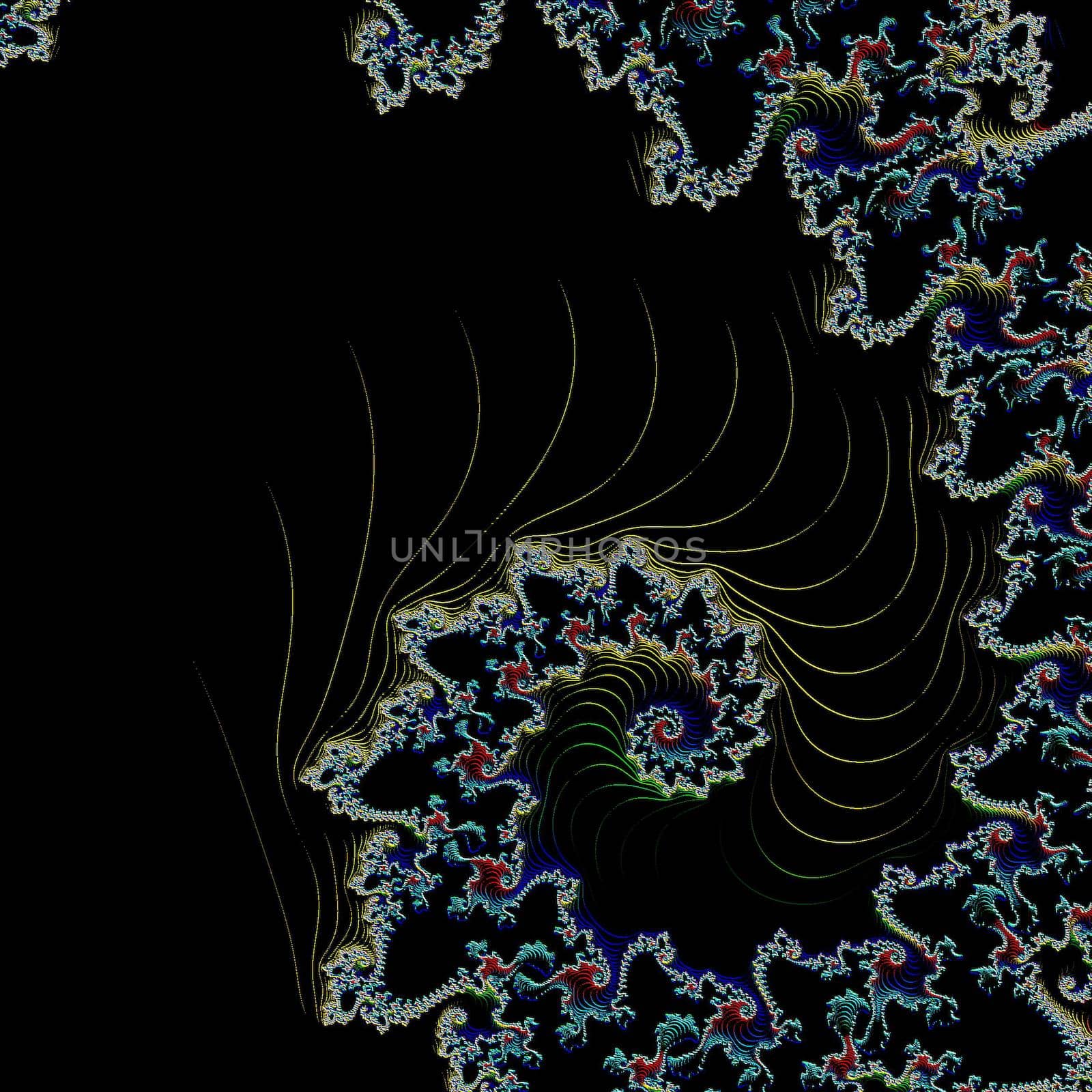 Digital computer graphic - rendering. Patterned fractal spiral in a dark colors for design.