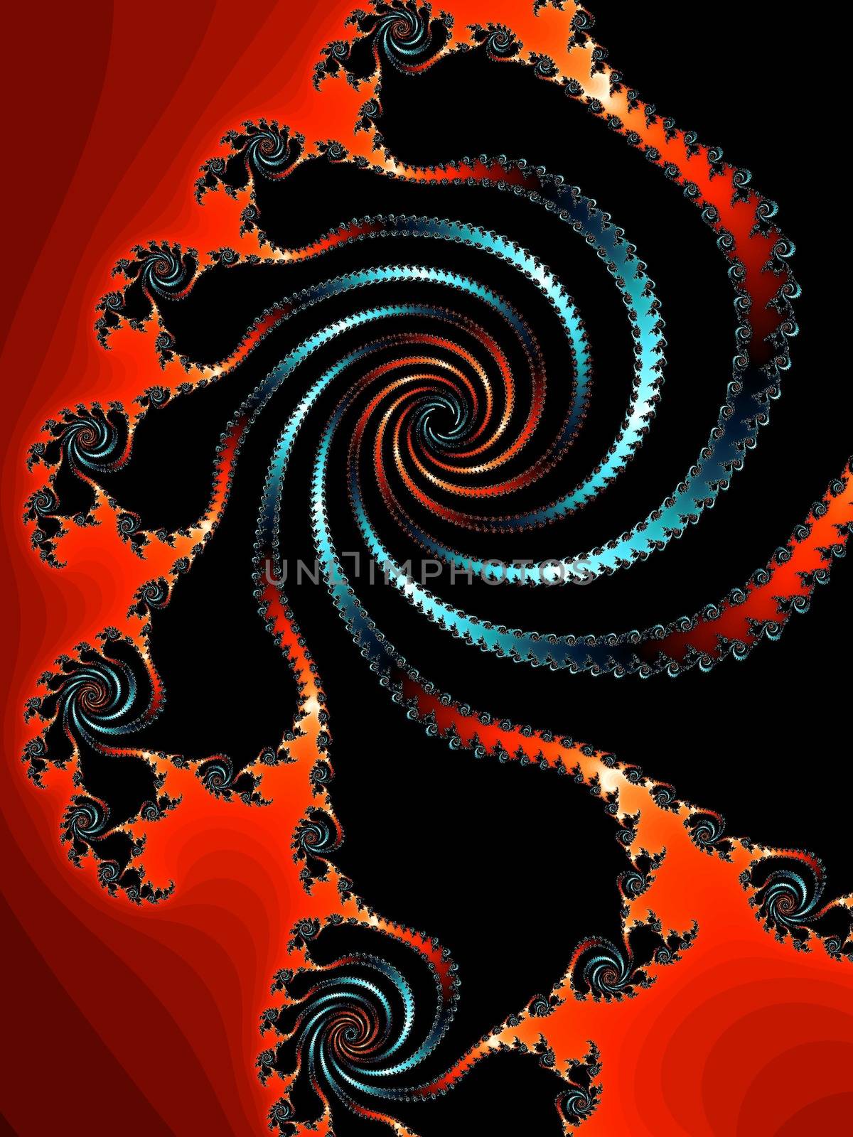 Digital computer graphic - rendering. Decorative fractal background with spiral for design.