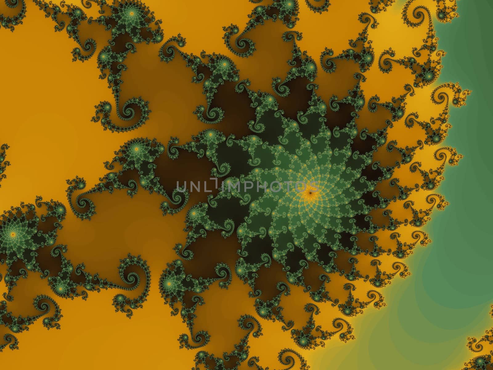 Digital computer graphic - rendering. Patterned fractal background with spiral for design.
