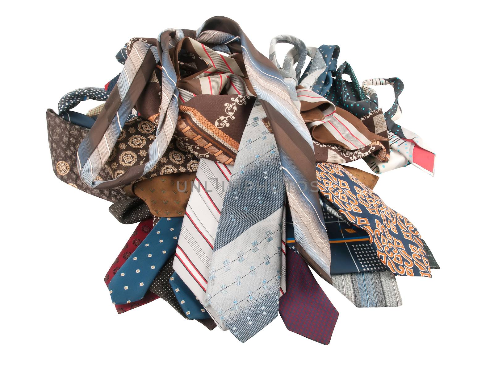 pile of neckties isolated on white background, studio shot