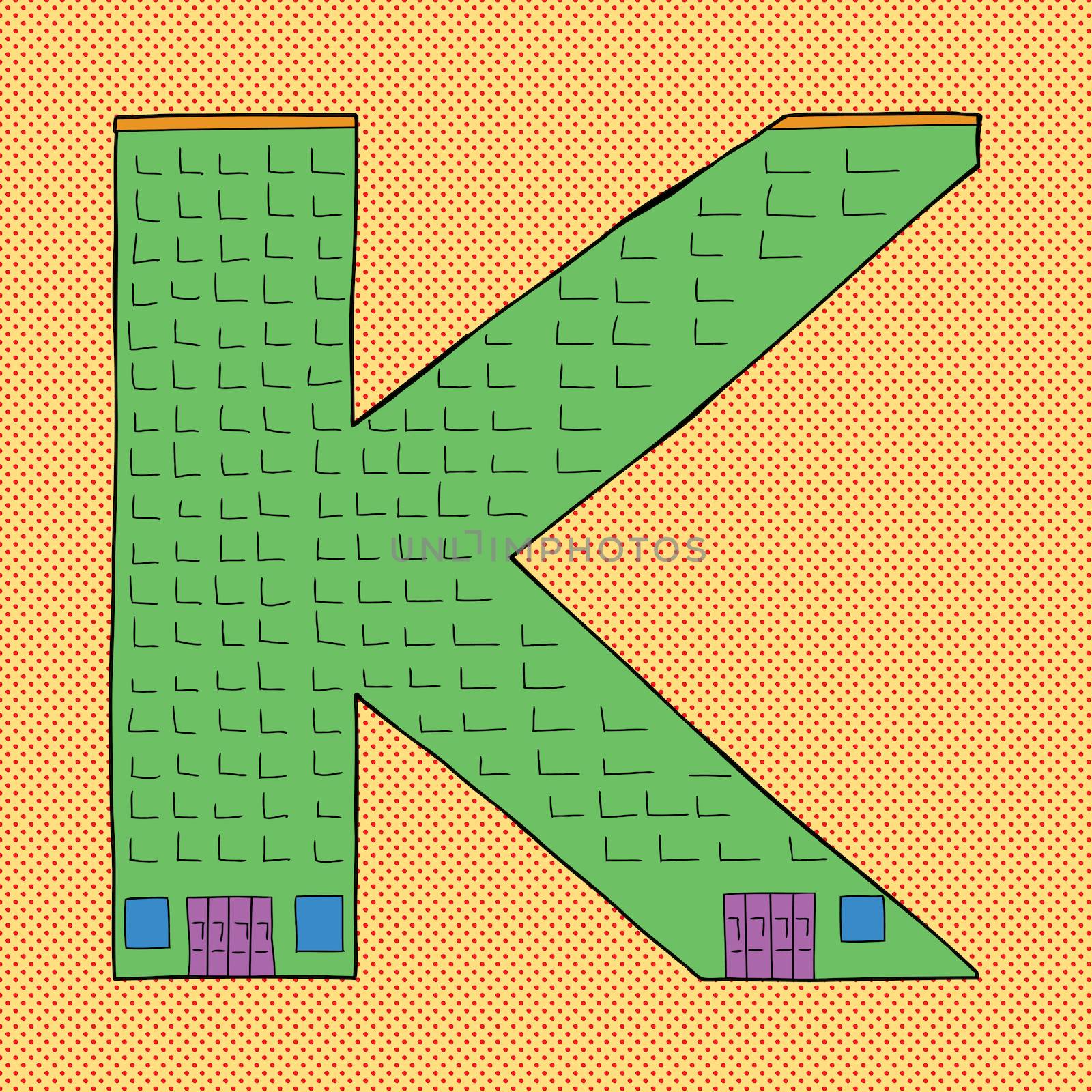 Letter "K" in the form of a large office building