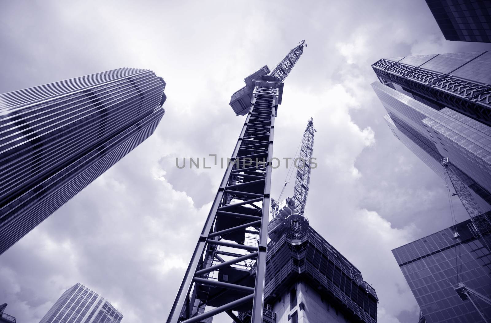 Modern architectural buildings and and construction crane