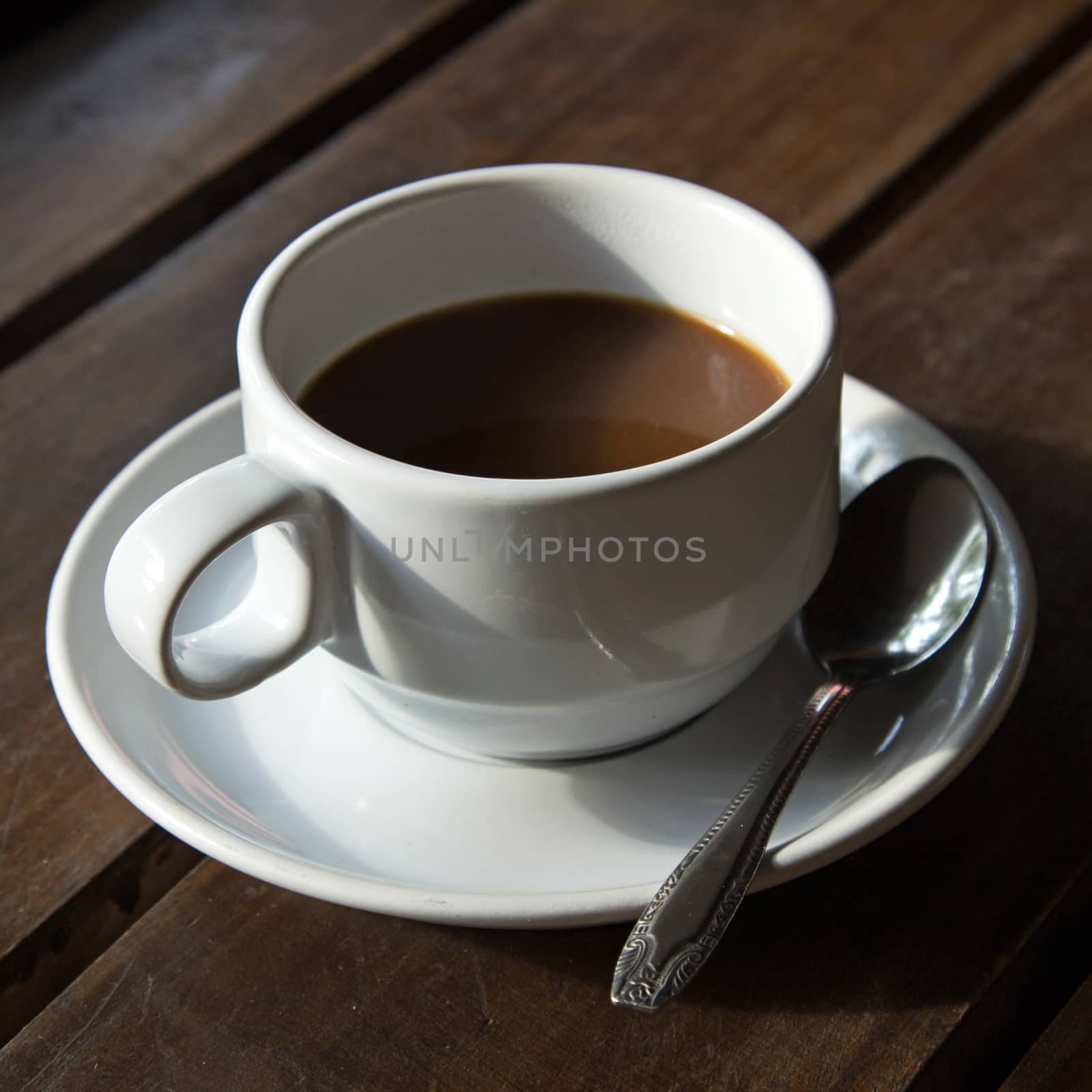 Coffee cup on wood background