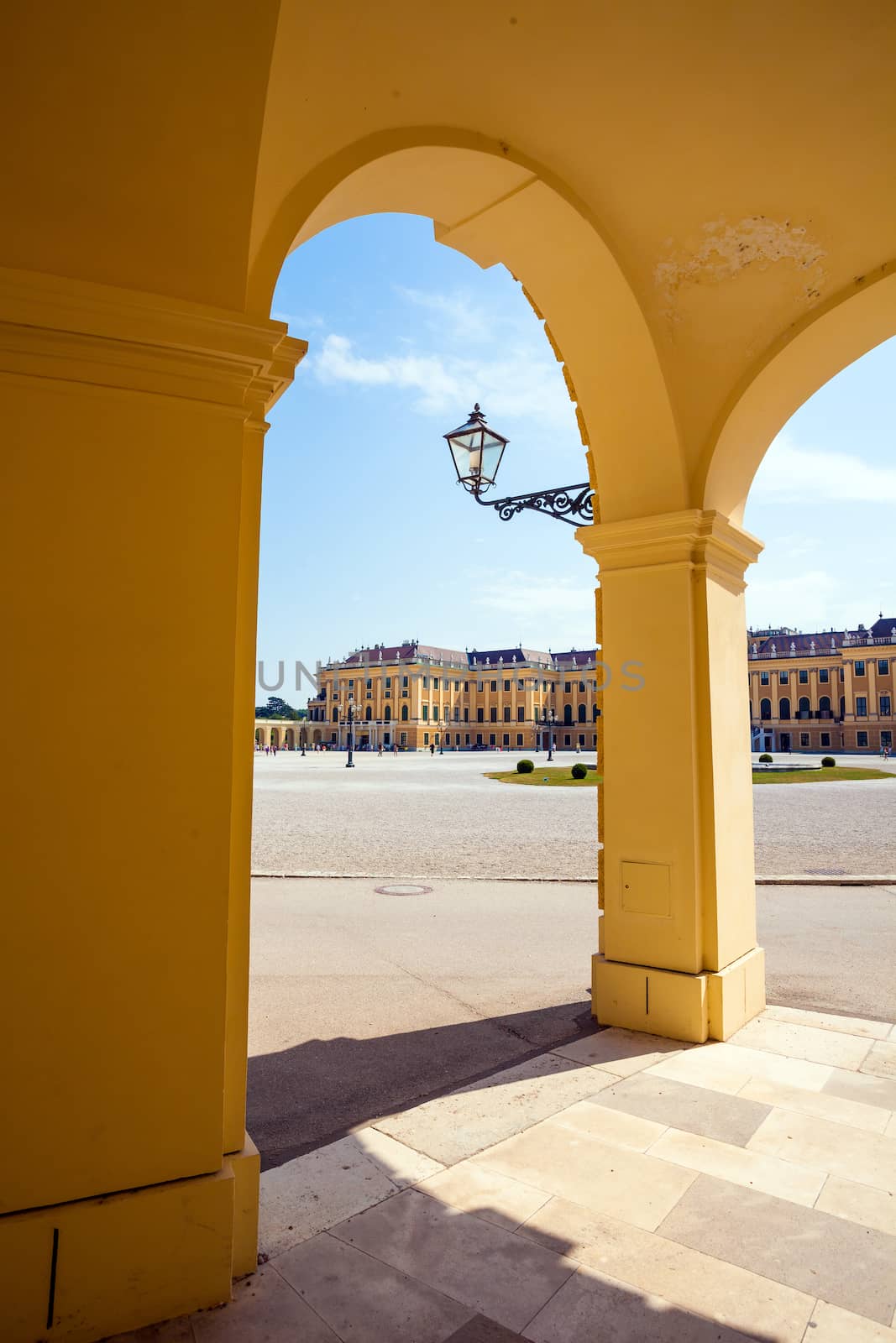 VIENNA, AUSTRIA - AUGUST 4, 2013: Arcade gallery of Schoenbrunn palace in Vienna on August 4, 2013 in Vienna, Austria.