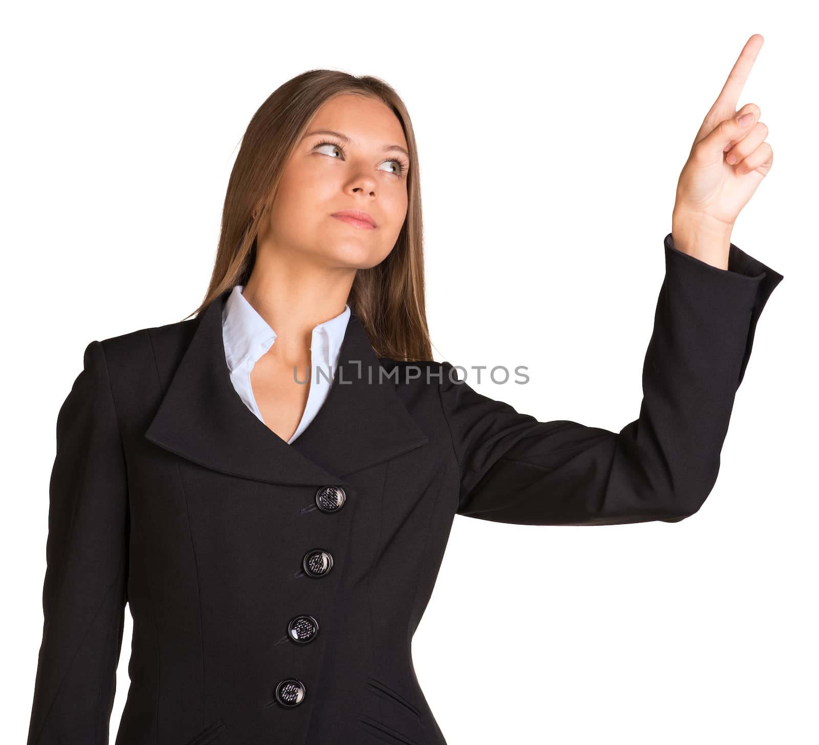 Businesswoman pointing her finger upward by cherezoff