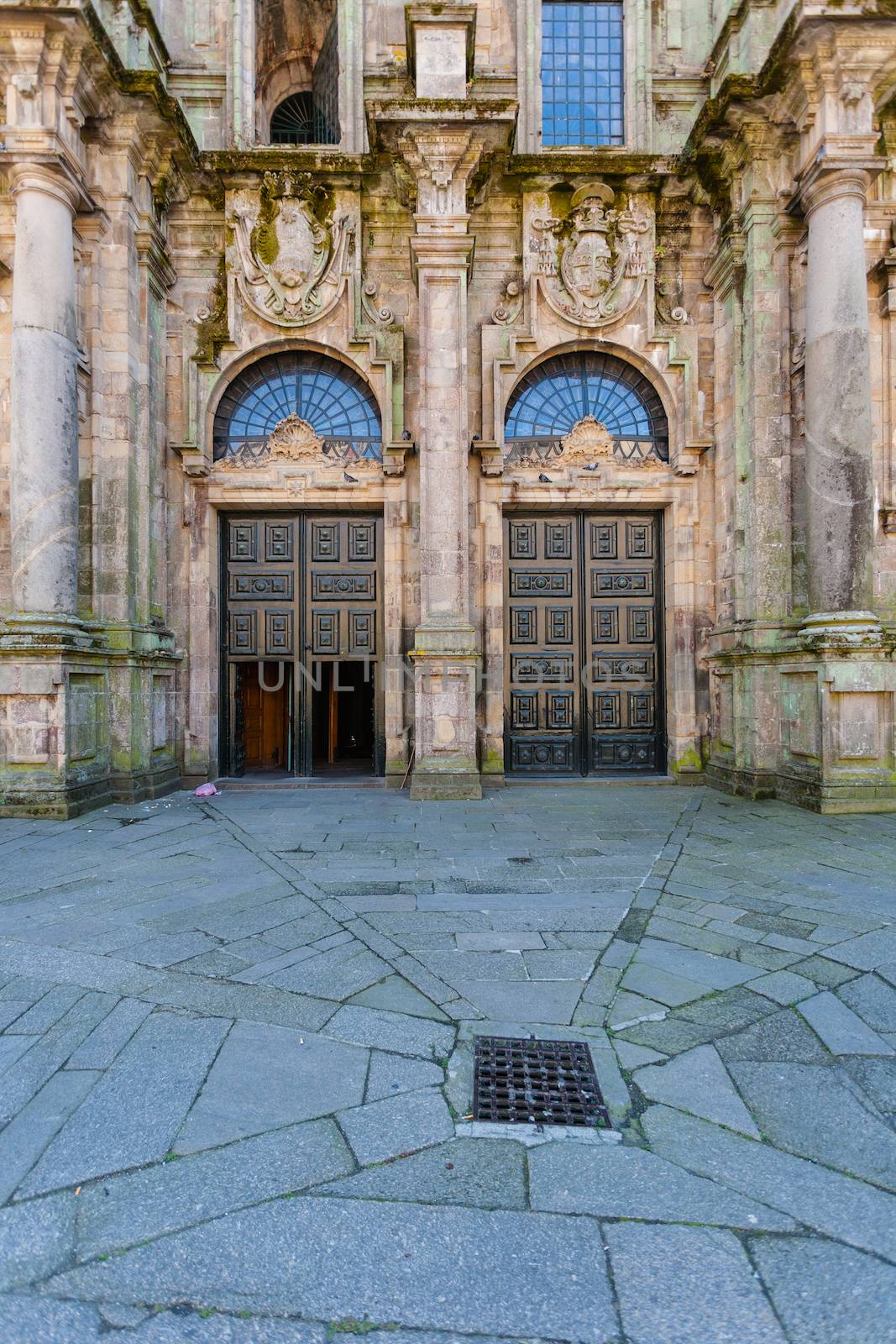 View of the north double door entrance to the Cathedral of Santiago de Compostela ,Spain