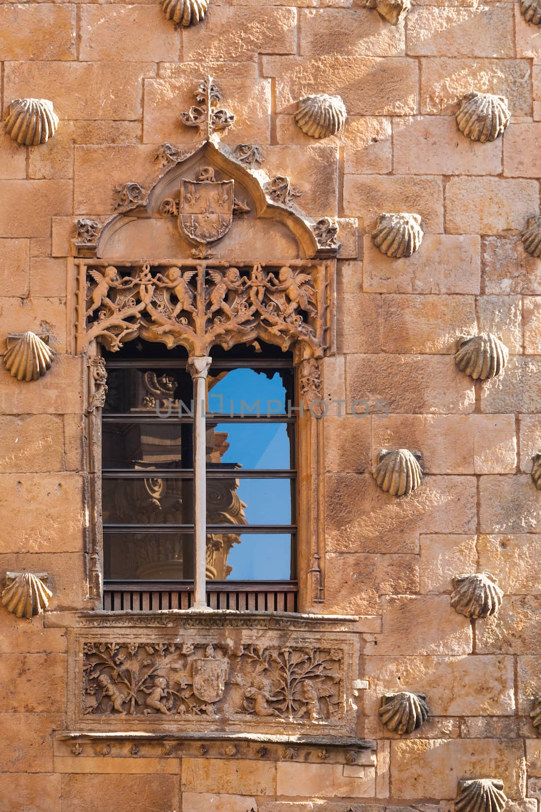 beautiful window with reflections in The House of Shells ,Salamanca Spain