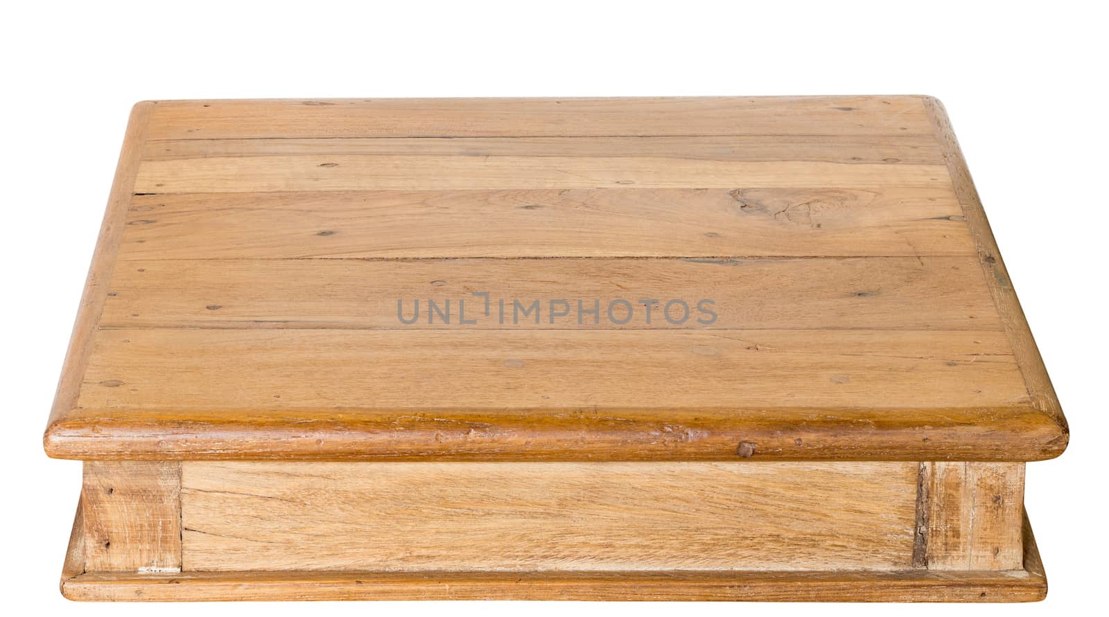 Old wooden table or stool made by carpenter and polished. Isolated and cutout with path from white background