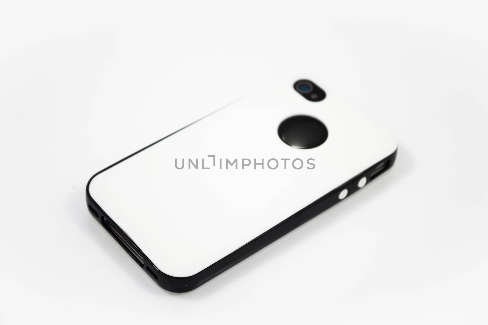 Smartphone with white case isolated on white background by punsayaporn