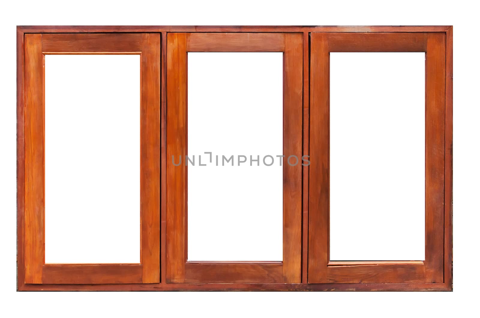 Wooden window isolated on white background.