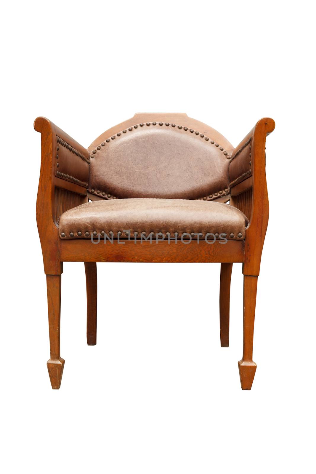 Vintage brown wooden armchair isolated on the white background