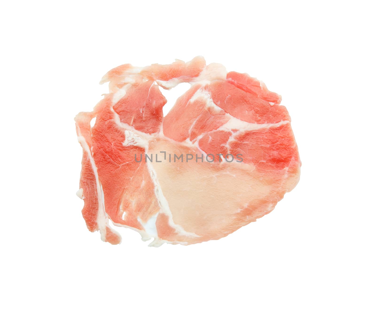 Sliced pork isolated on white background by vitawin