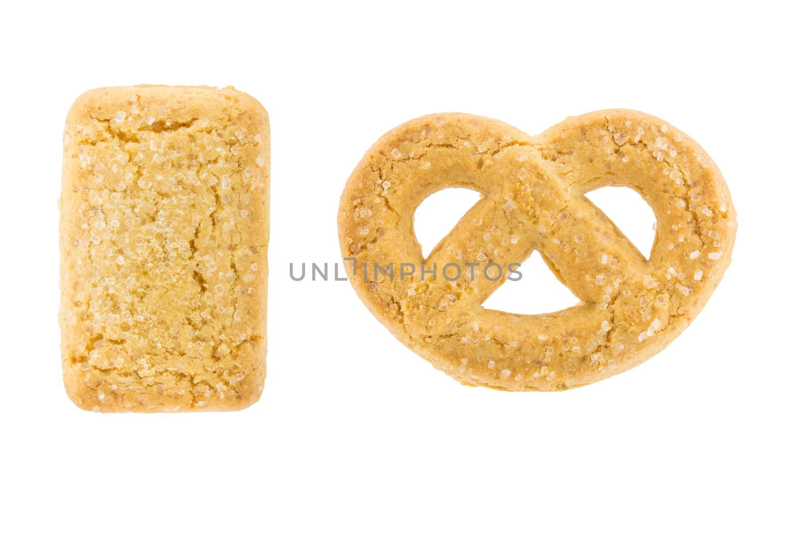 Two butter cookies isolated on white background