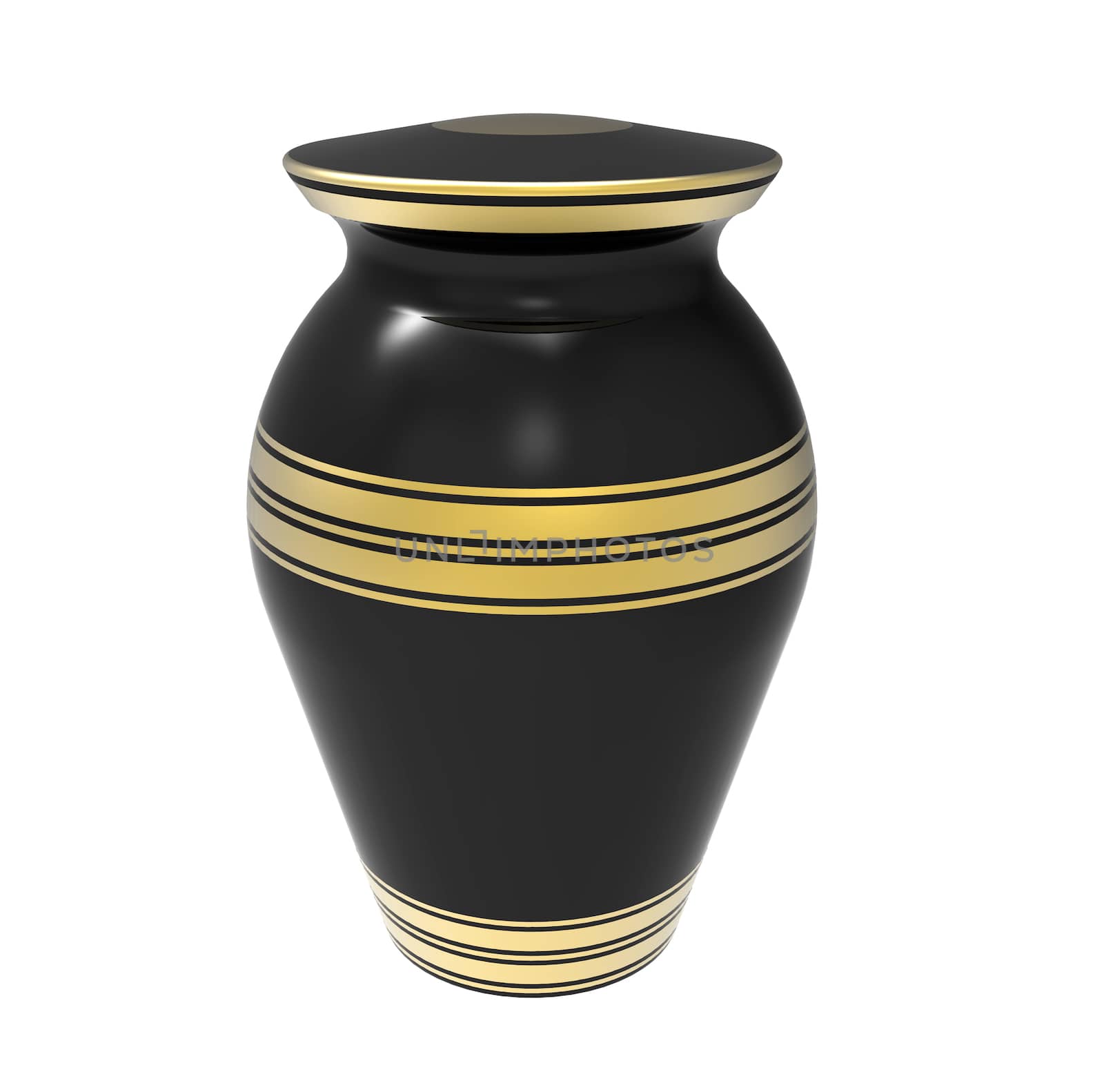 Cremation black urn, 3d render, isolated on white