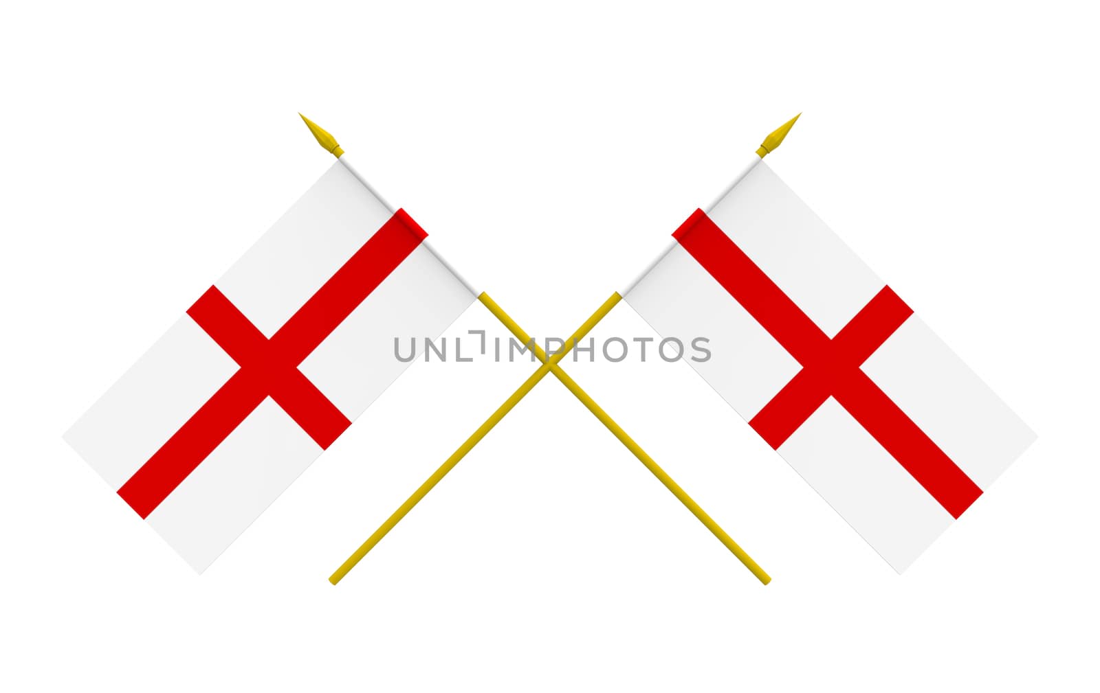 Two crossed flags of England, 3d render, isolated on white