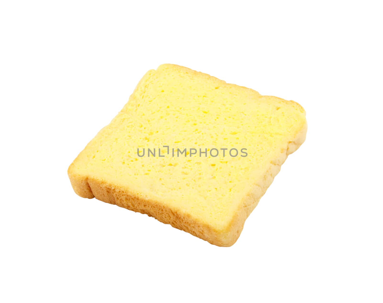 Slice of bread with butter isolated on white background