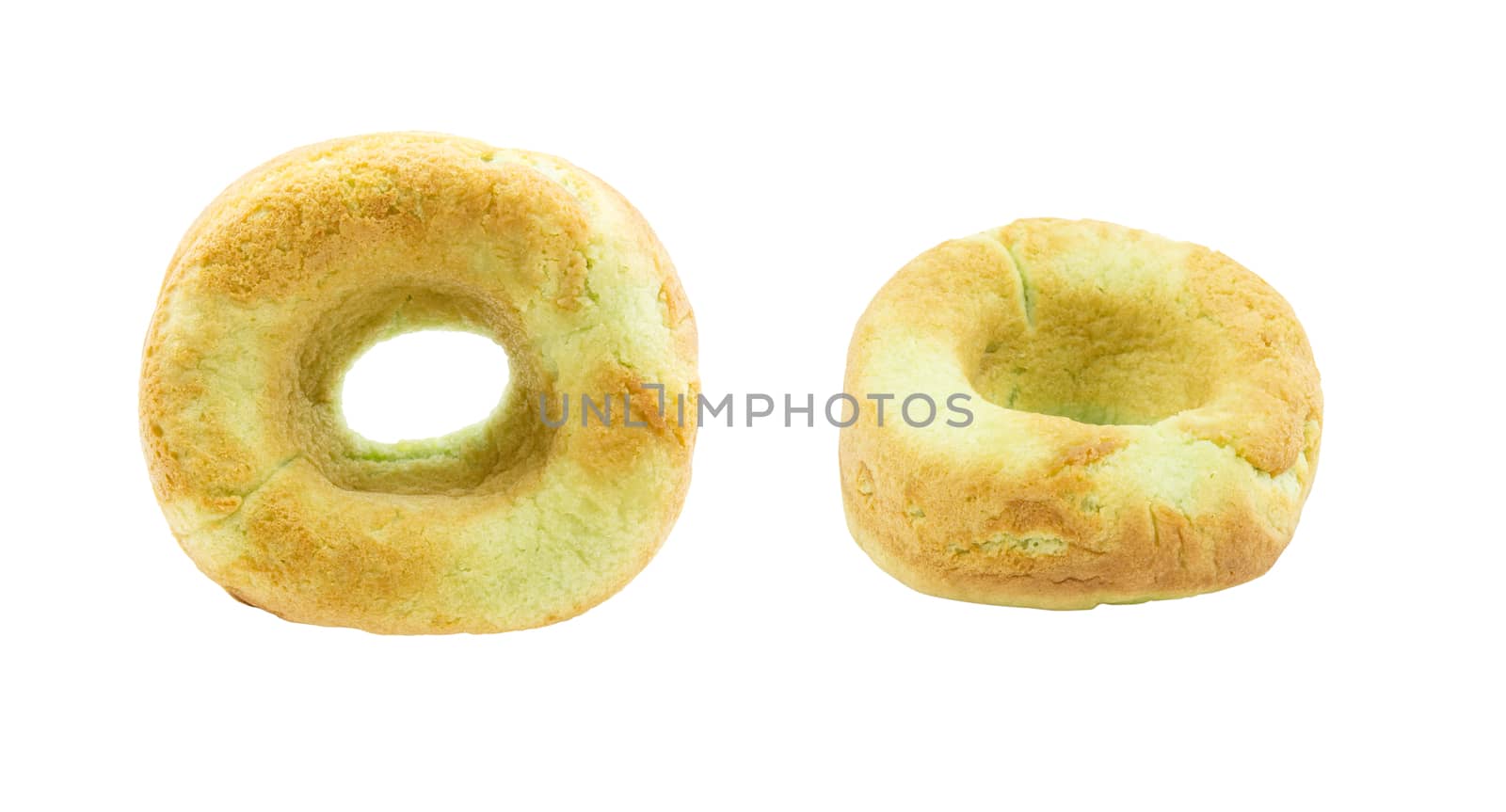 Two green donuts isolated on white background